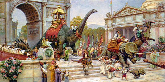 However, one children's book that DOES qualify is Dinotopia, which was first published in 1992 at the tail-end of this aesthetic.The books are lavishly illustrated and really capture the ornate fever dream quality of the 80s Baroque look.
