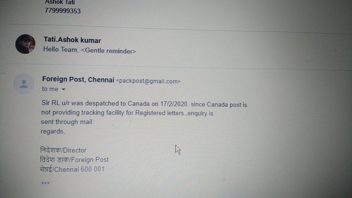 AshokTati2's tweet photo. @canadapostcorp @canadaposthelps 

Hi teams,
RT131743156IN Indian speed post sent from India to Toronto WES on 15-feb-20 still didn't reach WES☹️
Indian speed post responded through email as it depatched to canada on 17-feb-20 but canada post is not providing tracker. Please help https://t.co/CIQWMl34Dm