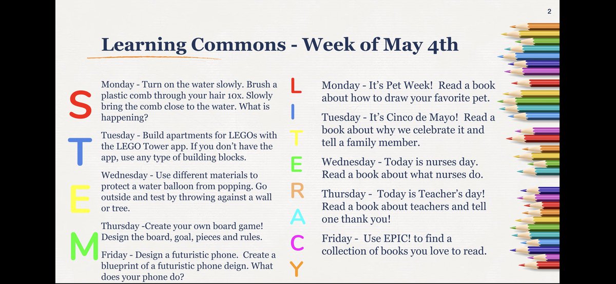 CWES_LC's tweet photo. Greetings Dynamic Dolphins!  I hope everyone is well and staying safe. Here are this week’s assignments. Remember to ready something each day for at least 20 minutes.  #DolphinsRISE #WatchUsRISE @CokerWimberly https://t.co/YXonVGdlz8