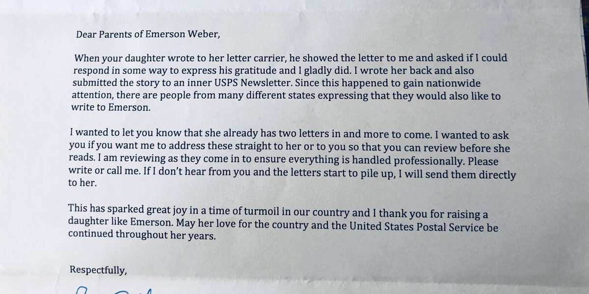 This is when things get interesting. The next week, we got a letter address to “Mr and Mrs Weber.” It seems that Sara had shared Em’s note as a “Token of Thanks” in the internal newsletter for the Western US and there were some postal folks that wanted to thank her.