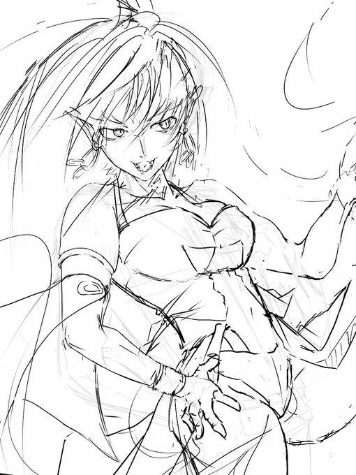 女性特有の曲線と、ヴァンパイアの筋肉と少し歪な骨格を共有させる。 そして魔法のエフェクトを追加する事で更なる展望を遂げるというストーリー。  #イラスト #ヴァンパイア