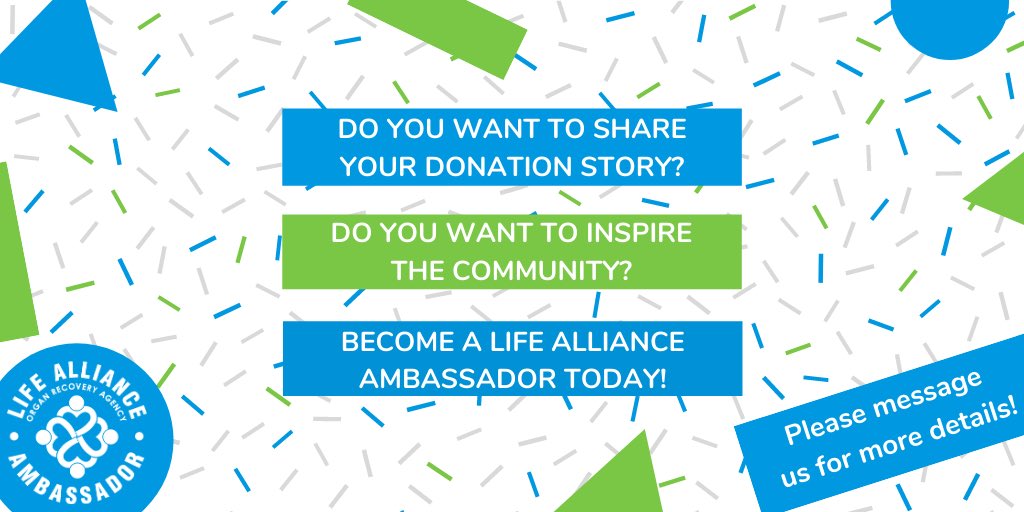We invite you to be part of our Life Alliance Ambassadors program! This allows you to share your donation journey during events or presentations, &amp; allows you to interact with community members to encourage them to register.  If you're interested, please message us! #volunteer
