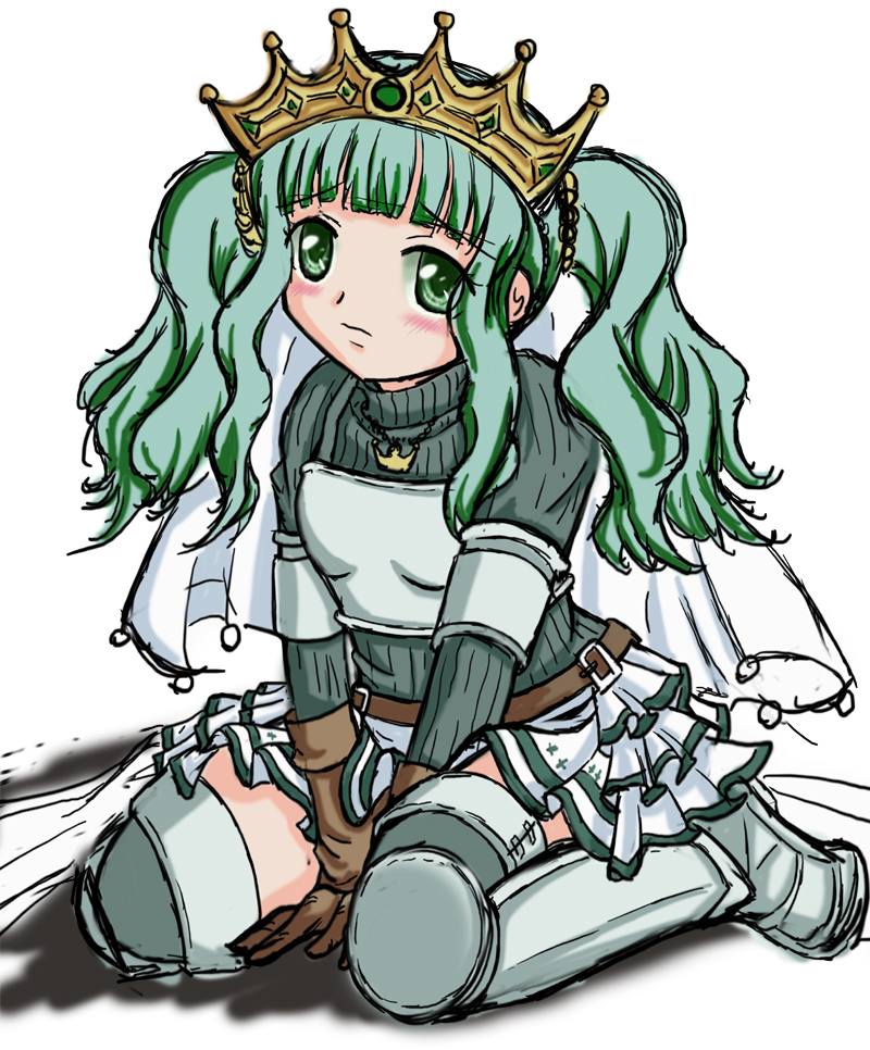 1girl solo crown brown gloves gloves twintails green eyes  illustration images