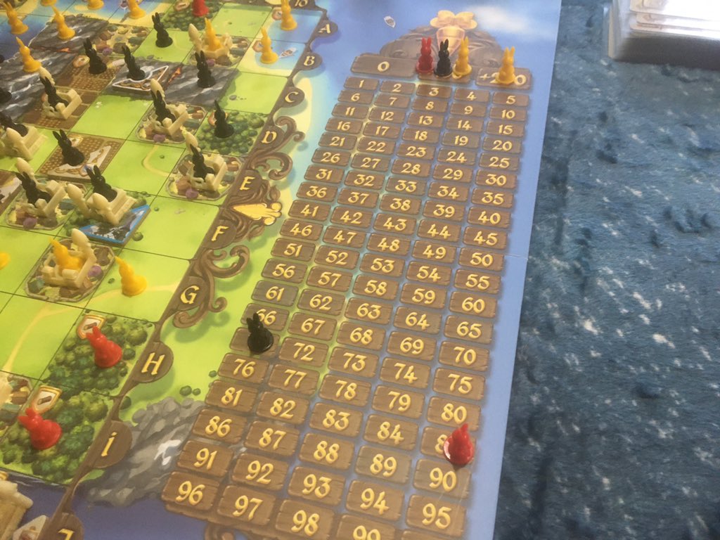 RemassogsRealm's tweet photo. Finished a #3player game of #bunnykingdom with the kids. Great seeing the youngest win it with 200. Red comes in with 185 and black finished with 171. Great #carddrafting game by #iello_usa created by #richardgarfield . Illustrated by #paulmafayon . #boardgames #boardgame https://t.co/YSt0Q3An3R