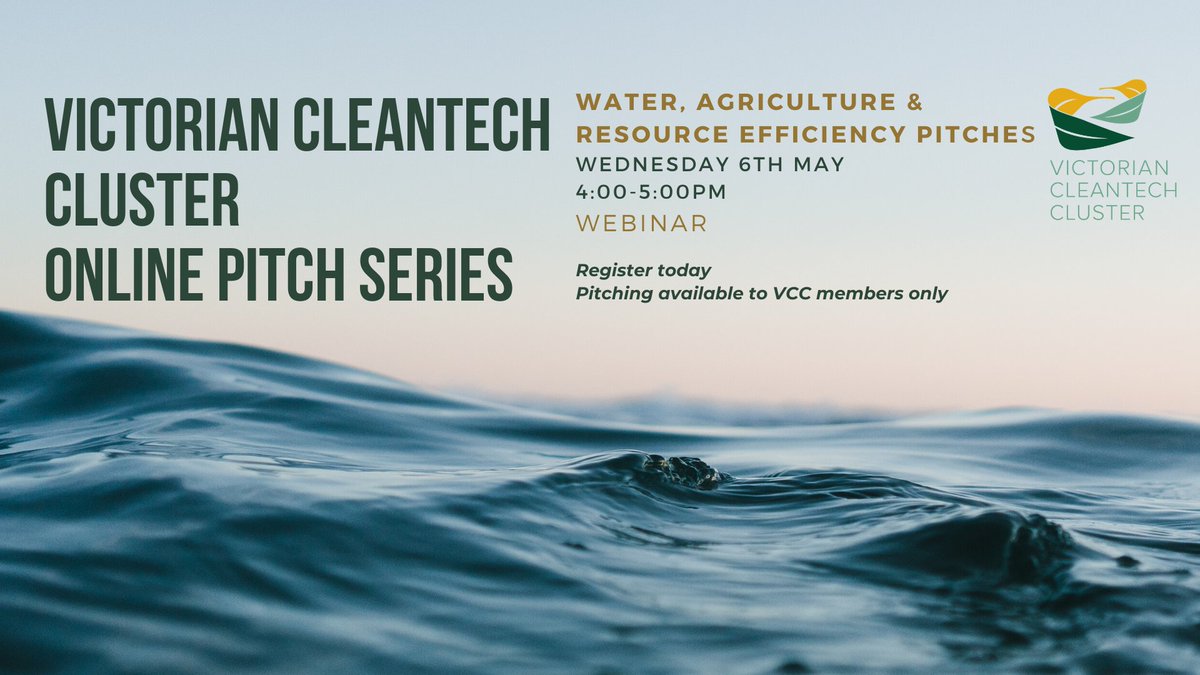 CleantechVic's tweet photo. Join us this Wednesday at 4pm for the Member Pitch Seminar on Water, Agriculture & Resource Economy.
#cleantech #water #agriculture #pitchnight #freewebinar #cleantechwebinar #cleantechstartup
https://t.co/8ngiA6GV4I https://t.co/zXuCSIjcPA