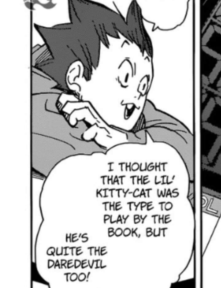 Just Tendou recognizing Kenma and even addressing him as "the lil' kitty-cat". 