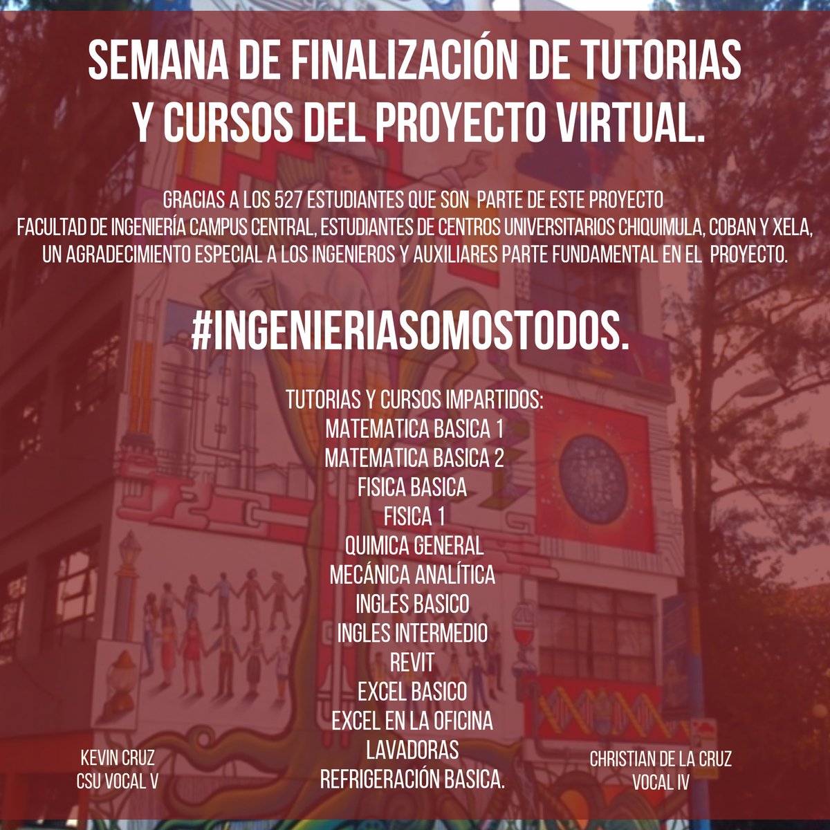 KevinVladimirCL's tweet photo. #ActividadesINGENIERIA
#VOCALIVCHRISTIANDELACRUZ 
#CSUVOCALVKEVINCRUZ 

Hemos llegado a la semana final de las tutorias virtuales que coordinamos junto con el equipo de trabajo, quiero agradecer el apoyo de los Ingenieros y Auxiliares. https://t.co/iLJzKE2YF5