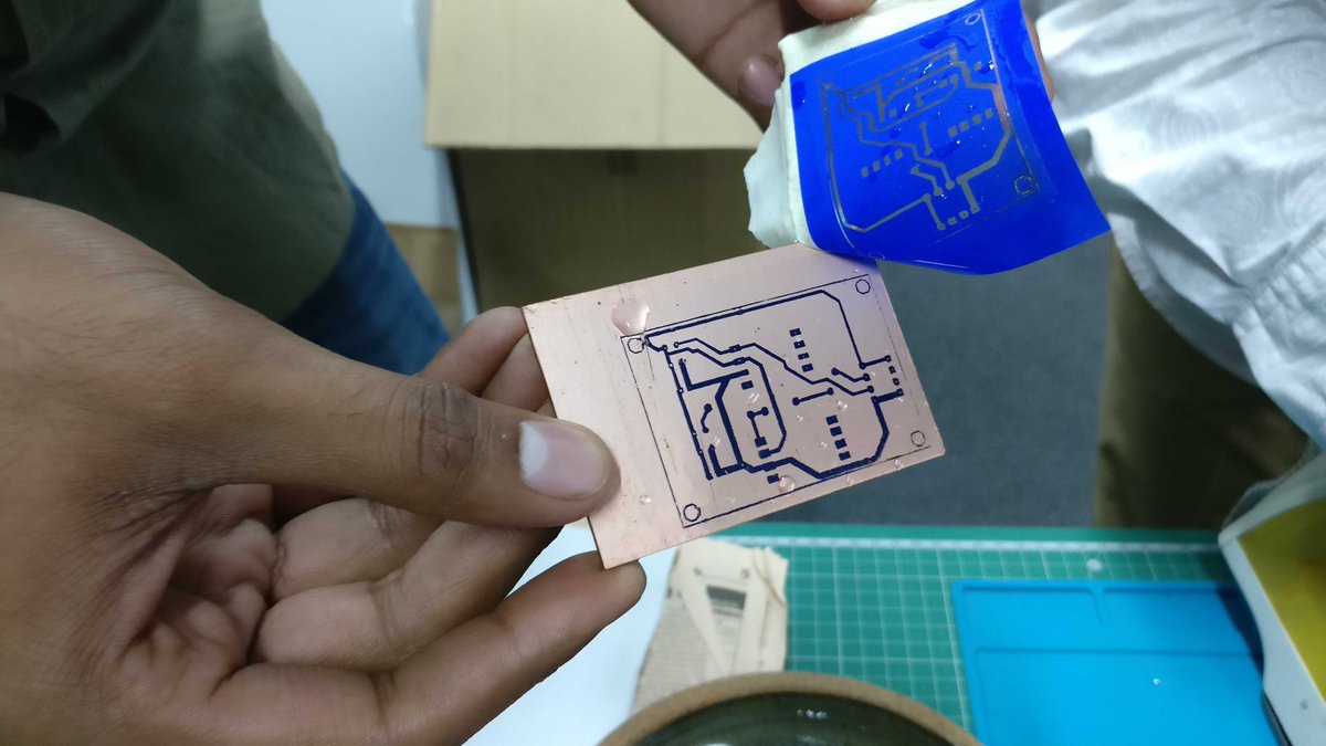 TWorksHyd's tweet photo. Etching dedicated PCBs for sensors on the ventilator.

#VentilatorSeries #Post1 https://t.co/Ti7WrmNmXk