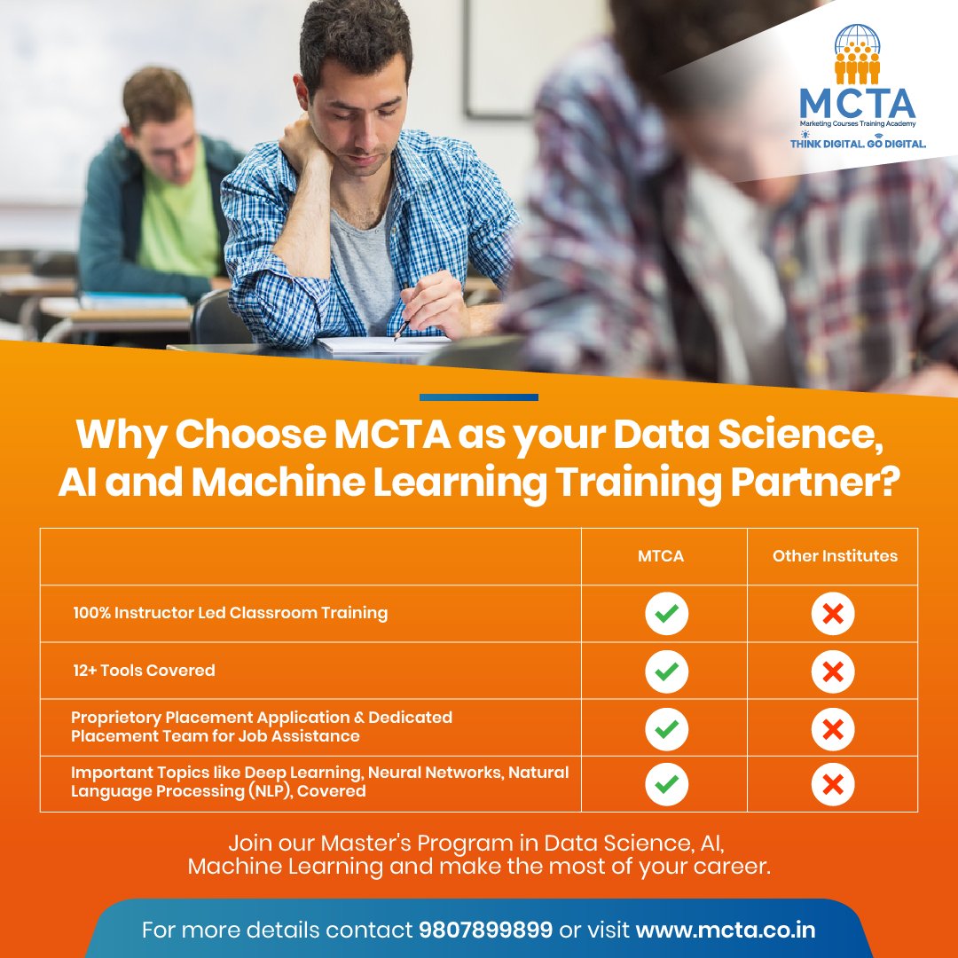 MCTAMUMBAI's tweet photo. To be the best come and learn from the best!. 

Start your career journey today by applying to MCTA’s Best Data Science course in Mumbai.

To know more call us at 9807899899 or visit https://t.co/w3daWWhI9D

#DataScience #MachineLearning #ArtificialIntelligence #DeepLearning https://t.co/KDhOT8w845