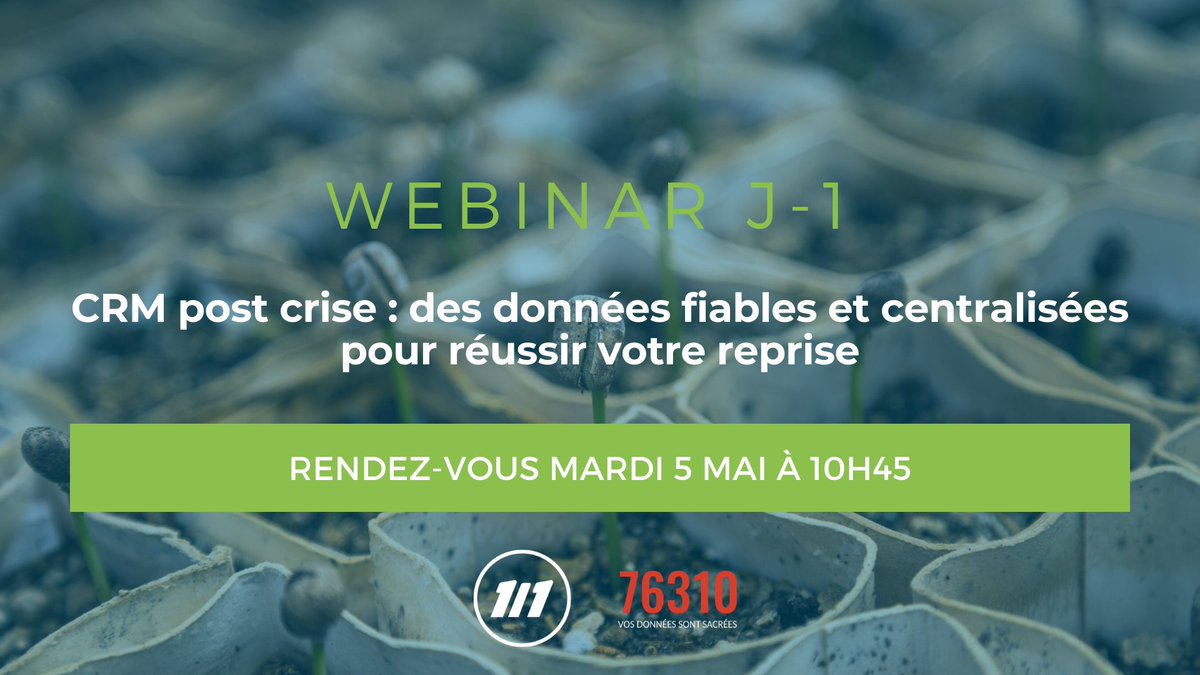 Le #webinar c'est demain ! Pourquoi faut-il avoir une #donnée centralisée et qualifiée pour anticiper votre reprise ? Rendez-vous demain à 10H45 avec notre partenaire <a href="/76310_sarl/">76310 </a>
eventbrite.fr/e/billets-webi…

#datapourdemain #dataquality #CRM #customerloyalty #data