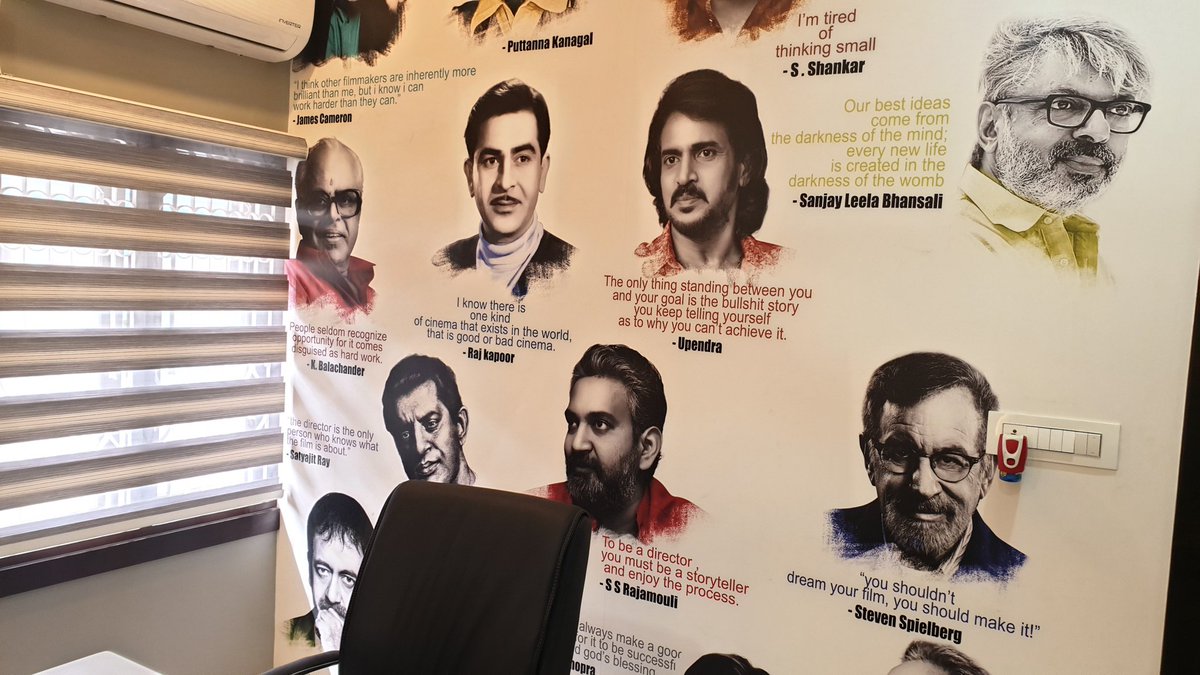TharunSudhir's tweet photo. My most fav place (wall) in my office.. Legends who Entertained me, Taught me &amp; Inspired me.. Wishing a very #HappyDirectorsDay to all Directors 🙏🤗
@nimmaupendra @ssrajamouli @RajkumarHirani @MadrasTalkies_ @shankarshanmugh https://t.co/QpjdcVNYz5