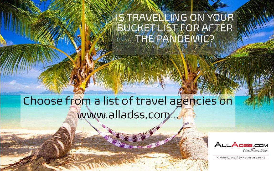 all_adsstt's tweet photo. Considering travel for after the pandemic?

Choose from a list of our local travel agencies on our website...

Need to get advertising for your business, create an account at https://t.co/YMC5k4CuoL

#alladss #travel #travelagencies #createaccount #onlineadverts #onlinedirectory https://t.co/T2E1YOwd05