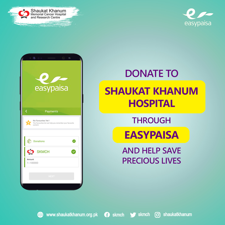 SKMCH's tweet photo. Donate to #ShaukatKhanumHospital through @Easypaisa and help save precious lives.

For more details, visit 👉 https://t.co/owJYe9PFBi

#DonateThroughEasyPaisa #EasyPaisa #SKMCH https://t.co/sRrchFRsN3