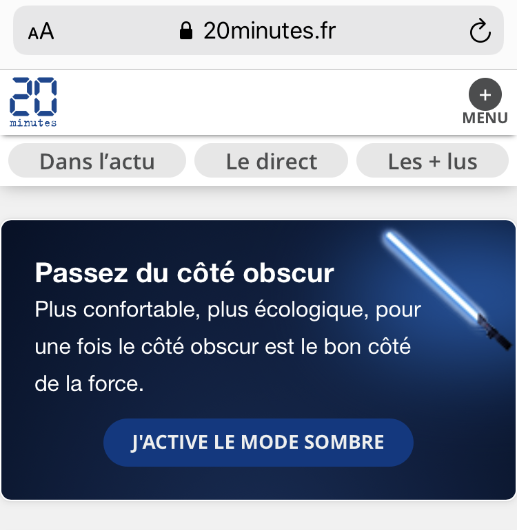 Tech20Minutes's tweet photo. Passez du côté obscur, activez le mode sombre sur @20Minutes !
#MayThe4Th https://t.co/XZ6sZrKjzR