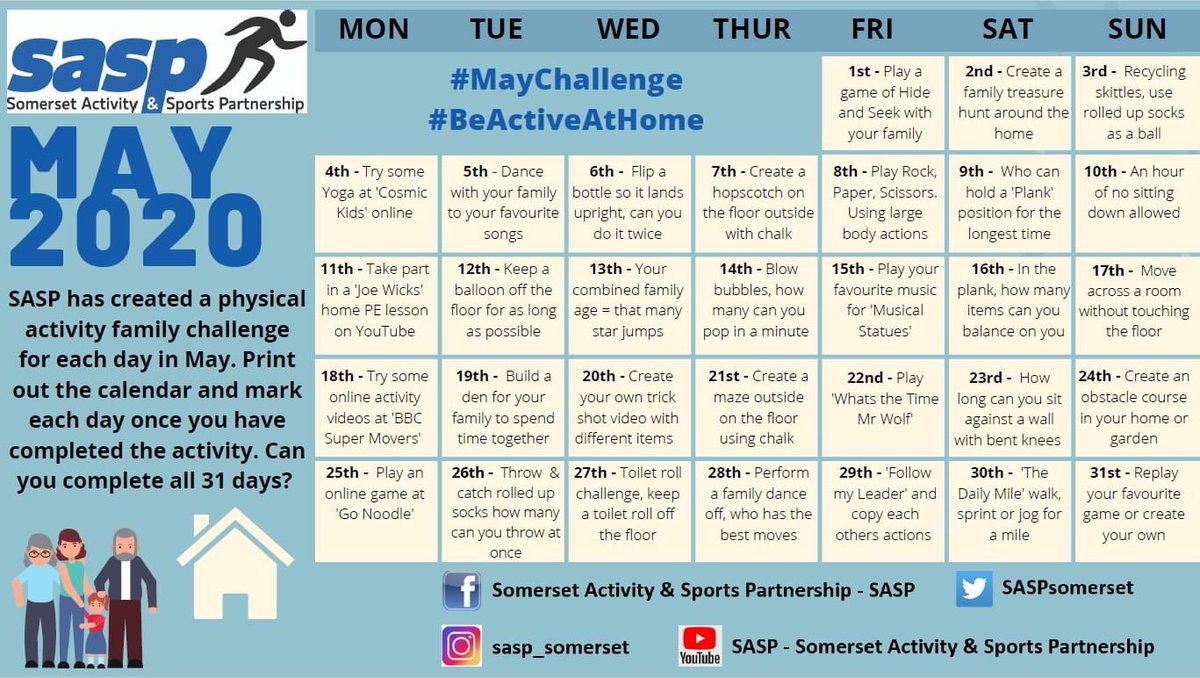 Check out @SASPsomerset for their new May Challenge. How. Many of these can you complete? #MayChallenge