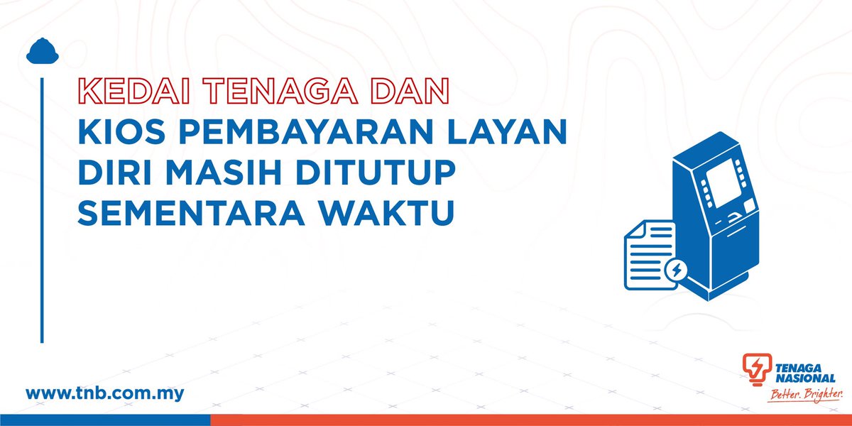 Tenaga_Nasional's tweet photo. Operasi kedai tenaga, bacaan meter, dan penghantaran bil fizikal masih dihentikan buat sementara waktu. Maklumat lanjut di https://t.co/H04A4eVaGy #StayHome #StaySafe https://t.co/0S0l16tD7o