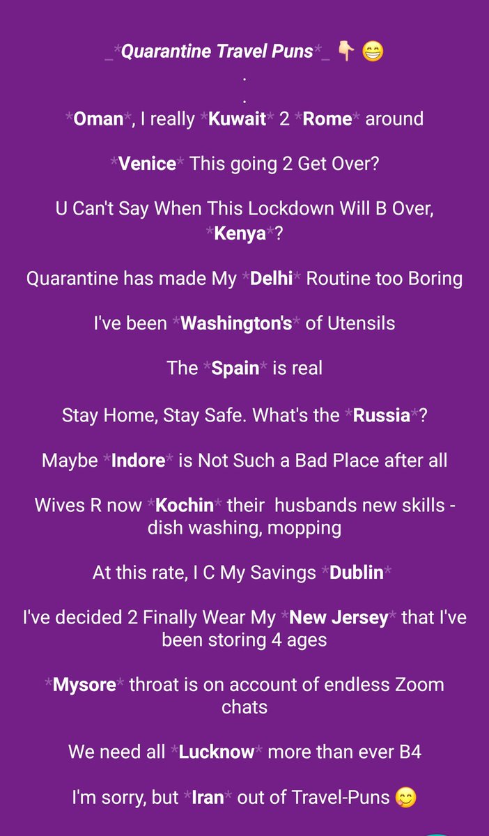 bhandariamar's tweet image. #Covid19Pangs
#TravelPuns
#PunsForFun