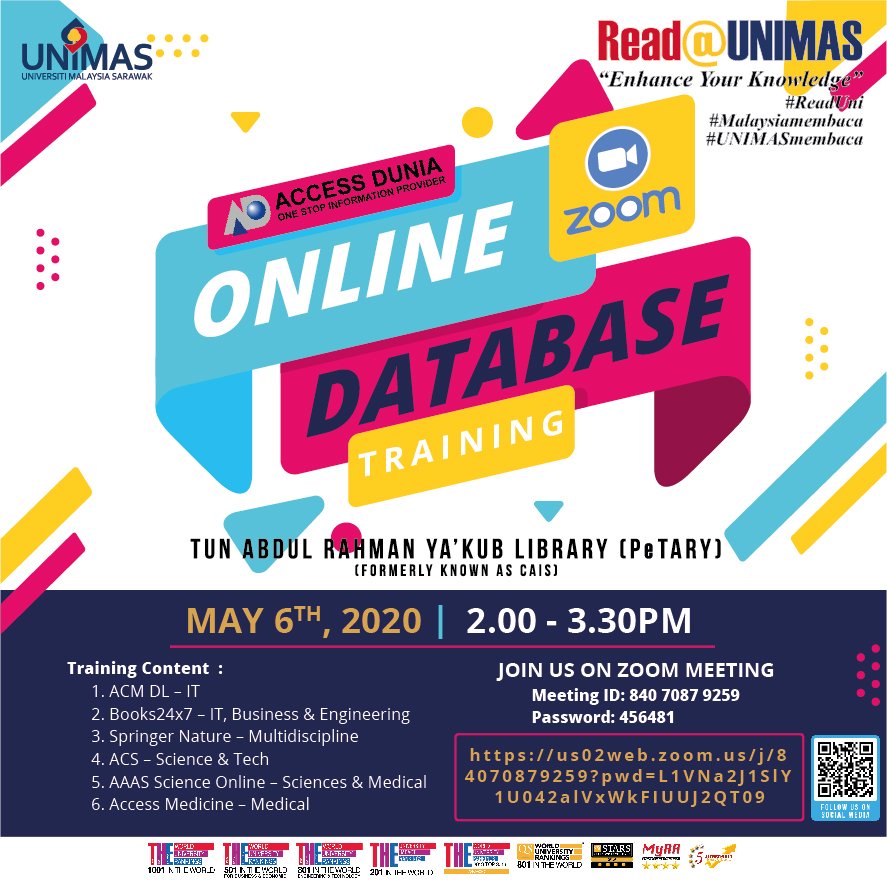 CAISUNIMAS's tweet photo. Sukacita dimaklumkan bahawa satu latihan  Access Dunia melalui Zoom webinar.

Maklumat adalah seperti di dalam poster. Untuk menyertai latihan ini, sila klik pautan berikut pada tarikh dan masa yang telah ditetapkan. 
 
https://t.co/fa3FtXiaU3

Jangan lepaskan peluang ini. https://t.co/E7Jlntd97f