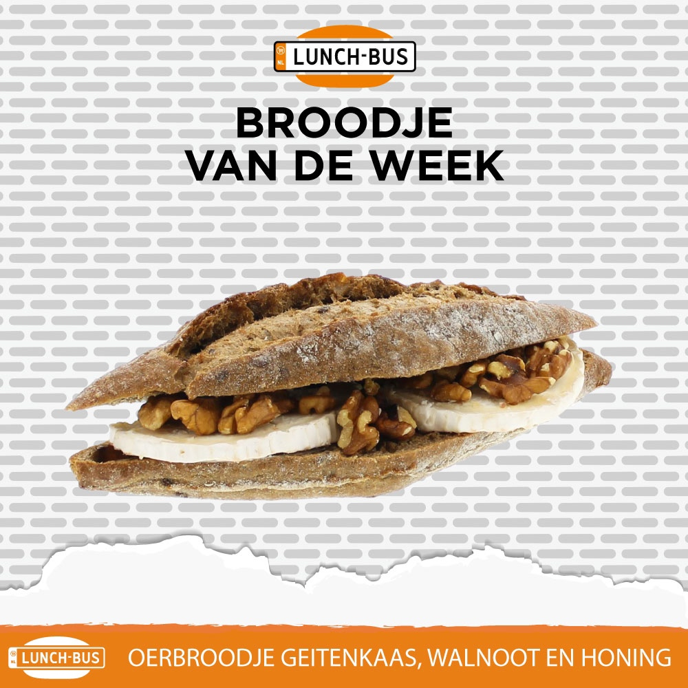 DeLunchBus's tweet photo. De maand mei is aangebroken, wij starten weer een nieuwe week met nieuwe weekaanbiedingen bij de Lunch-Bus. Deze week zijn het Oerbroodje geitenkaas, walnoot en honing en de mini pizza salami in de aanbieding. Verkrijgbaar in een van onze bussen! https://t.co/uH0uKoDh48