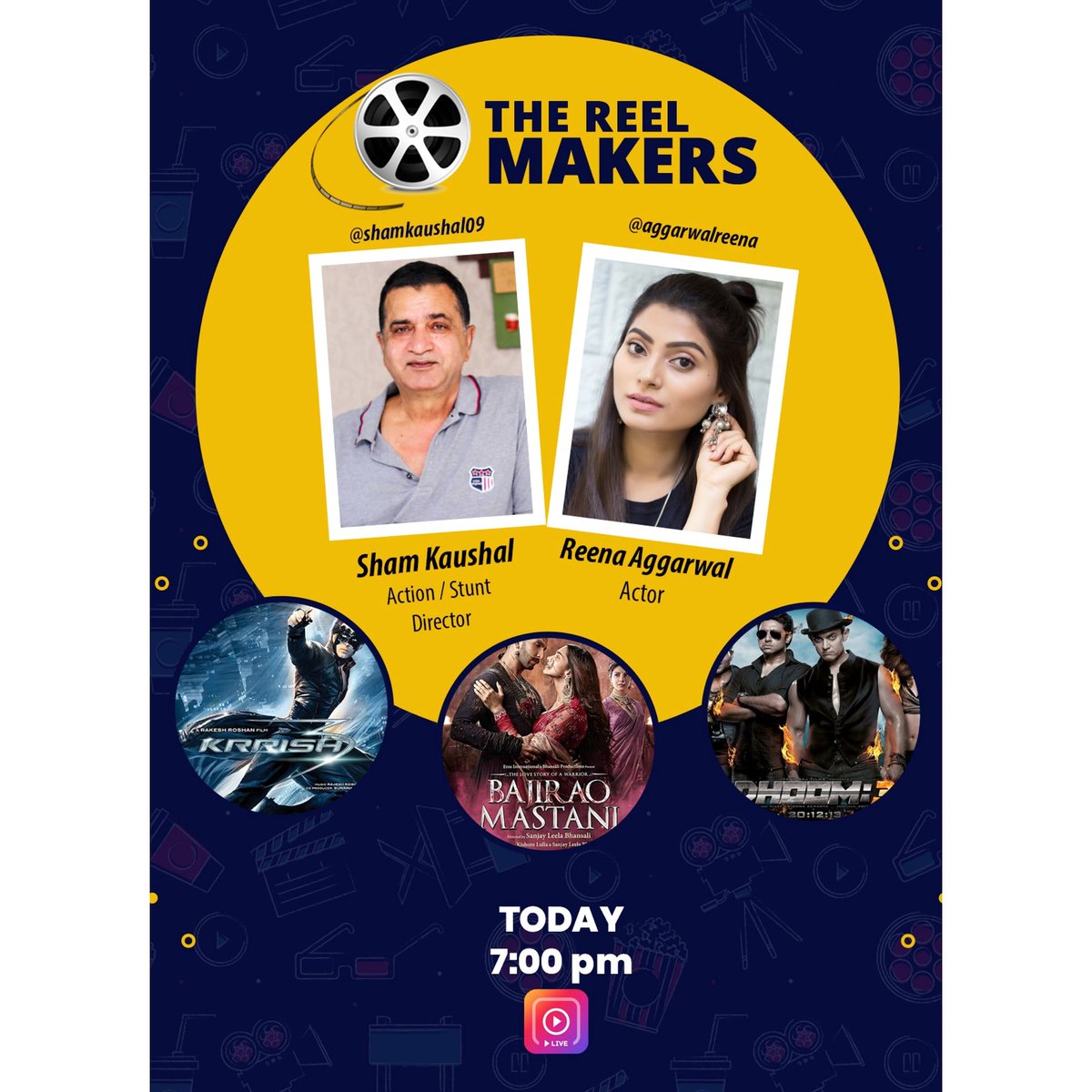 ReenaMeraNaaam's tweet photo. Epi 9 - 'The Reel Makers' with
Action / Stunt Director - @shamkaushal09
Join us today on Insta Live at 7PM for Fun and Interesting GupShup ... .
#thereelmakers #ReenaAggarwal #shamkaushal #stuntdirector #Instagram #live #LiveFromHome #StayHomeStaySafe https://t.co/f1PvvwkhVV