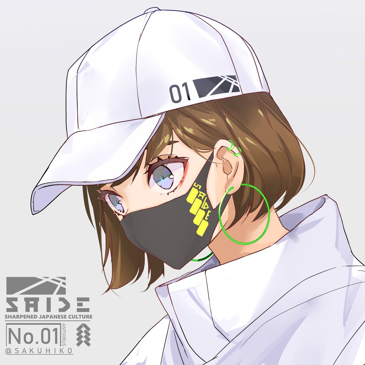 「今回のグッズはオリジナルウレタンマスク3種(ロゴステッカー付き)
となります?‍」|さくひこのイラスト