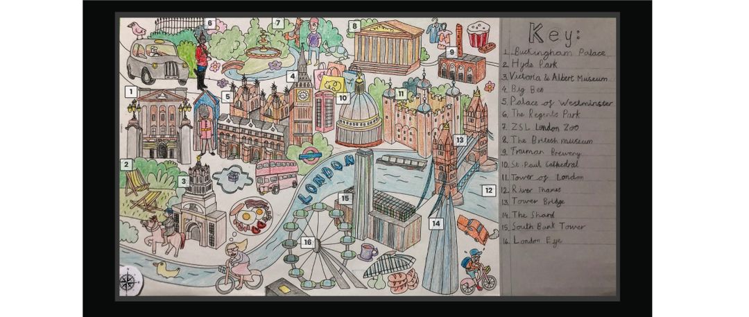 This map of London by Arhan in #JPS3E is outstanding! Not only is it colourful and looks incredible but it's complete with an informative key! #marvellousmaps <a href="/JPSDubai/">GEMS JPS</a>