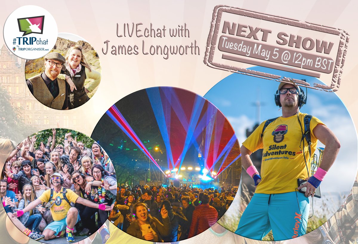 Tomorrow's #TRIPchat is with the funky @djjameslongworth who will talk to us about his revolutionary company Silent Adventures <a href="/silentadv/">Silent Adventures</a> and what life is like being the Director of Dad Dancing &amp; Advanced Disco Moves...... #disco #Edinburgh #dance #edinburghfun #scotland #tourism