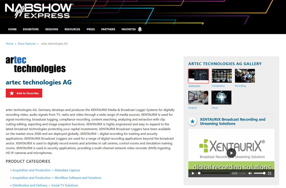 XentauriX's tweet photo. #artec technologies >> Discover #XENTAURIX features in #NABShow Express online showroom: https://t.co/HjuMG3Jwg6    
#recording #analysis #OTT #compliance #cloud services https://t.co/BT7dAe5d5Y