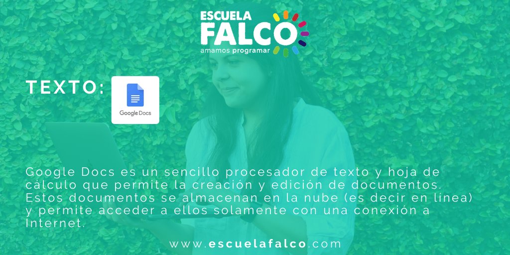 EscuelaFalco's tweet photo. ¡Buen comienzo de semana!

Recomendación # 1:
#GoogleDocs.

✔️ Fácil de usar. 
✔️ Permite la colaboración. 
✔️ No ocupa espacio en nuestros dispositivos.

Nos parece un buen alidado para #docentes 👩🏻‍🏫👨🏽‍🏫.

#Educacion
#Maestras
#Educandoenlastics

¿La usarías? https://t.co/IlDhvWe4tT