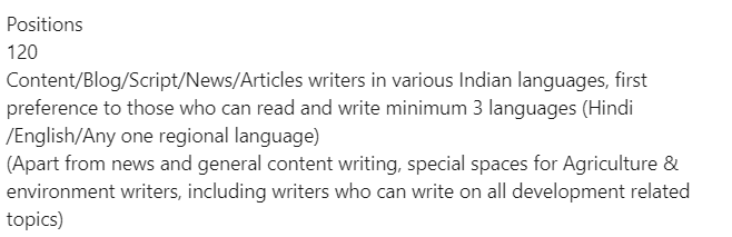  @JunaidFarmer is looking to hire writers in various languages. See image for detailsLocation: Noida(Delhi), Navi Mumbai (Bombay), Bangalore/Hyderabad120 PositionsTo apply email to incredibleteem@gmail.com #JobsDuringCorona #WritingJobs