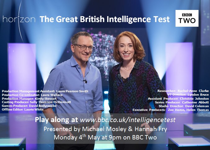 TheAgeingLab's tweet photo. Tune in to @BBCTwo at 9pm for Horizon: The Great British Intelligence Test with @FryRsquared and @DrMichaelMosley and featuring, among others, @LNichollsStrath from @StrathAgeing, @SimonRCox from @EdinUniLBC and @AlanJohnGow from @HeriotWattUni https://t.co/Vjdhi3YHCM https://t.co/uUdpYkXKxF