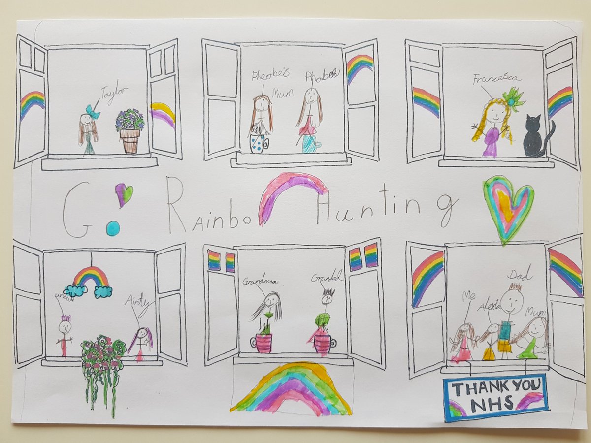 ArtDownsend's tweet photo. Thank you @mrs_darl for the fantastic window illustration. We LOVED using it in this morning's Daily Doodle. Here are a few @DownsendSchool creations... Well done Orla, Lottie and Daniella #ThankYouNHS #dailydoodle #create #keepdrawing https://t.co/rI4I587kIg