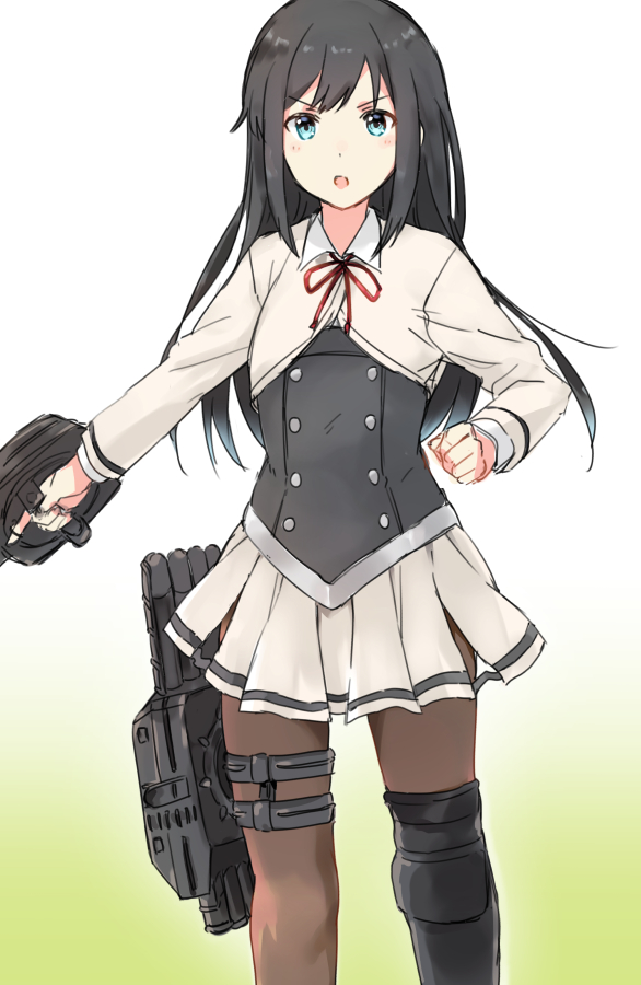 asashio (kancolle) ,asashio kai ni (kancolle) 1girl long hair black hair solo pantyhose blue eyes dress  illustration images