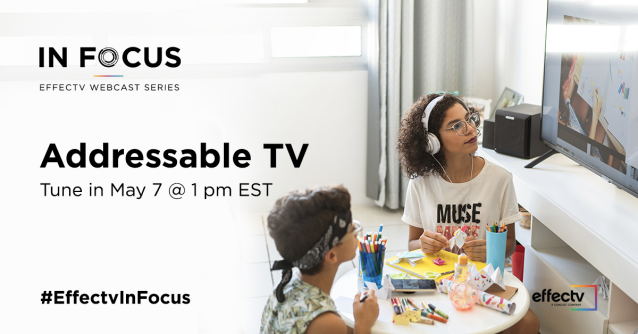 jp_rogers's tweet photo. Tune in 5/7 at 1pm EDT to discover how #AddressableTV advertising can deliver your message to the right customers. Learn what addressable TV is and how it works and solutions you can implement today. #EffectvInFocus #EffectvInsights @effectv #EffectvEmp https://t.co/M5Ot4l9GXs https://t.co/QnAM4OMTSB