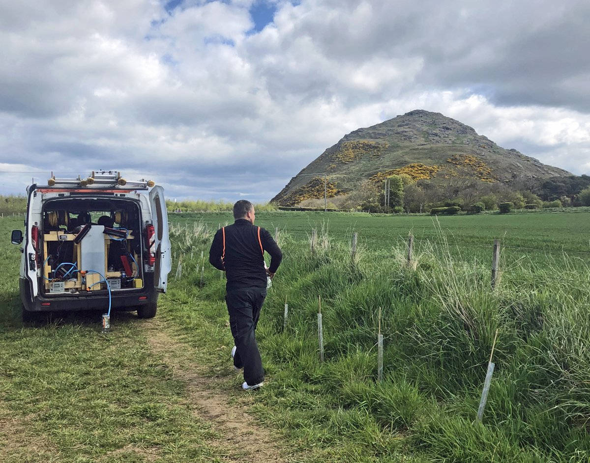 NBinBloom's tweet photo. No  rain in April so  we arranged an emergency supply for   the new trees in the country park. James Miller and his colleague Jamie  used  their van’s storage tank to give each  tree 2 litres of water while  maintaining social distancing. #northberwick #ourbloom https://t.co/eAplv1futx