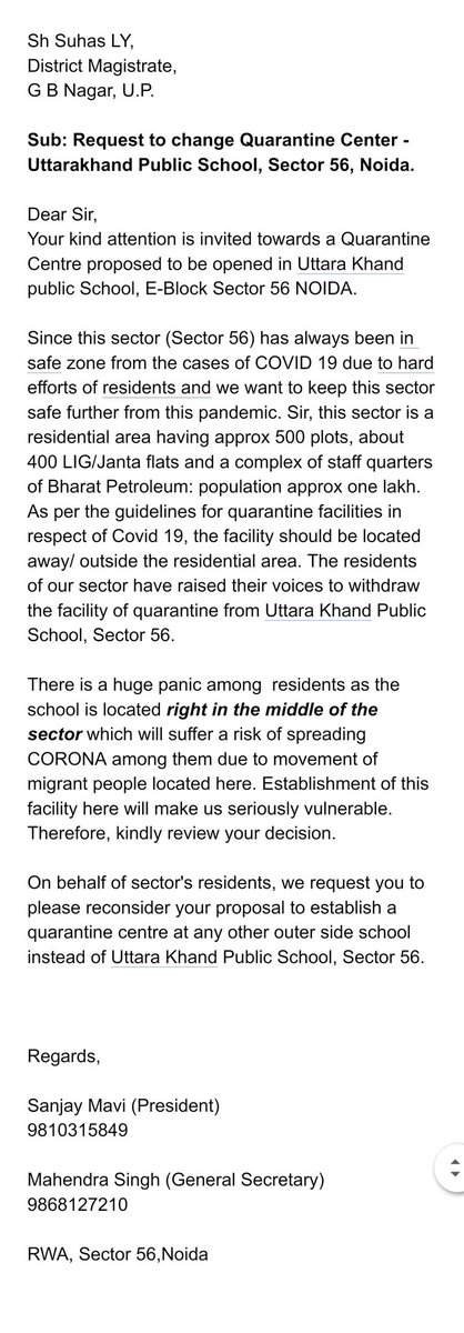 Gen_Sec_RWA56's tweet photo. @dmgbnagar @PankajSinghBJP #COVIDー19 #Noida
Keep Sec56 safe from COVID-19 by relocating the Quarantine Center outside our sector. Uttarakhand Public School is located in the middle, whereas DAV public school with access to wider, outer road will be of  more convenience. https://t.co/hDVaDn7Xdy