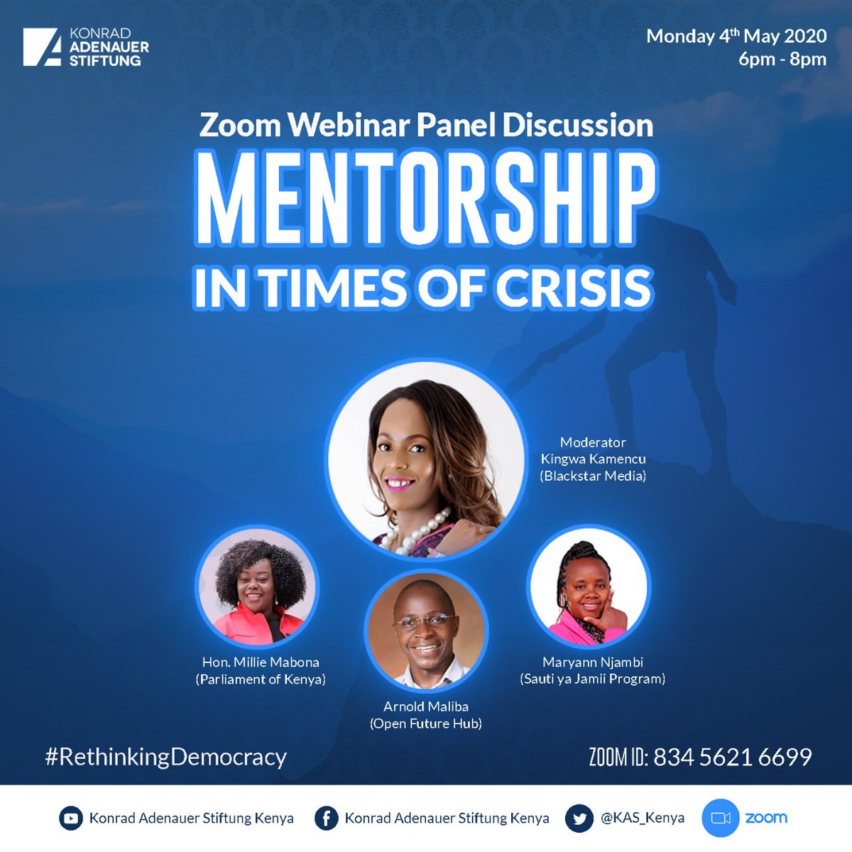 openfuturehub's tweet photo. Join us this evening as we discuss leadership and the place of mentorship in times of crisis. You can also follow the conversation on @KAS_Kenya facebook page, and on Twitter via #RethinkingDemocracy. https://t.co/gWdNQvqfgC https://t.co/JMPqIiHW4w