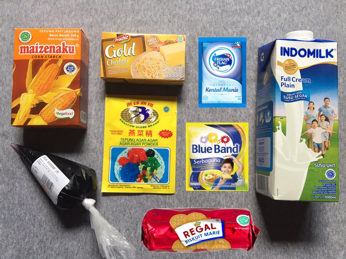 JUVIAIS's tweet photo. bahan :
- biskuit (bebas mau pake merek apa aja)
- 2sdm margarin
- selai blueberry
- 500ml susu full cream
- 170g keju cheddar
- 3sdm susu kental manis
- 3sdm gula pasir
- 1 bungkus agar swallow
- 2sdm maizena https://t.co/p11bmd81EK