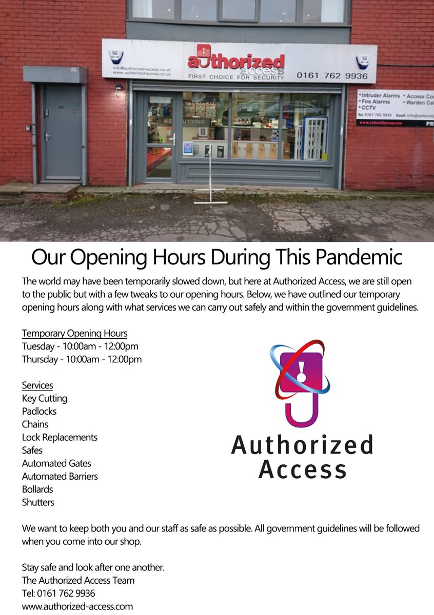 Authorizedacces's tweet photo. We Have Good News For You❗️

We are open for all your physical security needs. 

Take a look at our newsletter below.

Stay safe and look out for one another.
☎️0161-762-9936
💻https://t.co/N1W9XJ6VrA https://t.co/vOyZc6ylKu