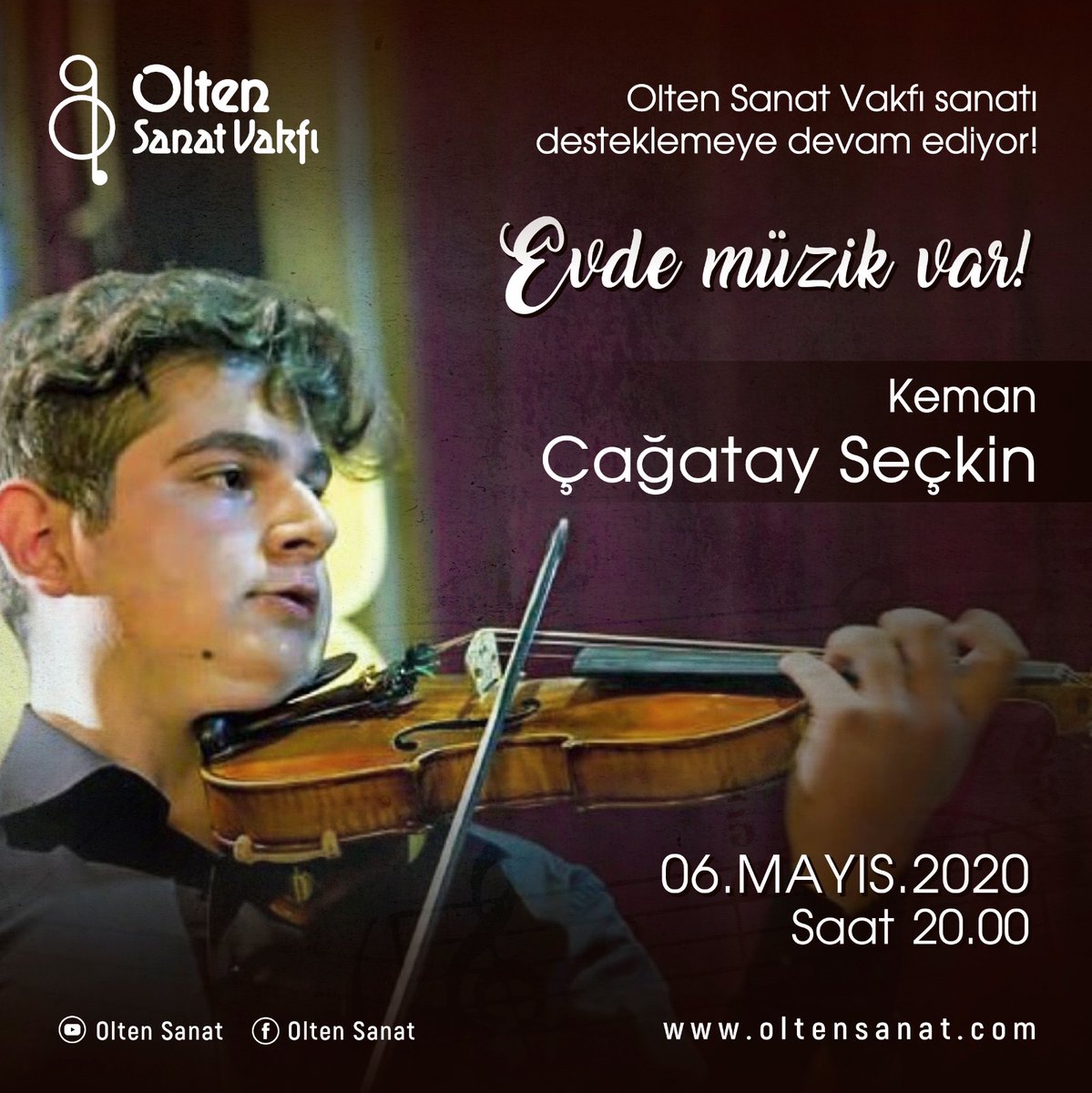 Olten Sanat Vakfı sanatı desteklemeye devam ediyor. Yaşadığımız bu zor günlerde siz sanat severlerinde desteğiyle , Çarşamba ve Cumartesi günleri saat 20:00’de oltensanat instagram sayfamızdan Küçük konserler düzenlemeye başladık 😊