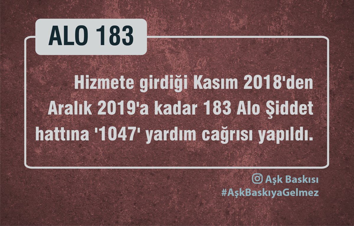 #KKTC'de hizmete girdiği Kasım 2018'den Aralık 2019'a kadar ALO 183 '1047' yardım çağrısı yapıldı
#AşkBaskıyaGelmez
#toplumsalcinsiyeteşitsizliği
#KadınaŞiddeteHayır 
#aşkbudeğil #sessizkalma #karşıçık #isyanet  
#Kadıncinayeti #BeratKayaTutuklansın #COVIDー19 #umutlabekliyoruz