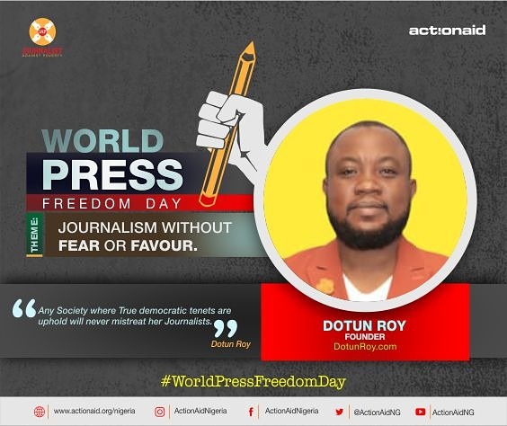 MFdotun's tweet photo. 'Any Society where True democratic tenets are upheld will never mistreat her Journalists' - Dotun Roy

#WorldPressFreedomDay
#PressFreedomDay2020
#ActionAidNigeria
#Upright4Nigeria https://t.co/et3oP3pV2P