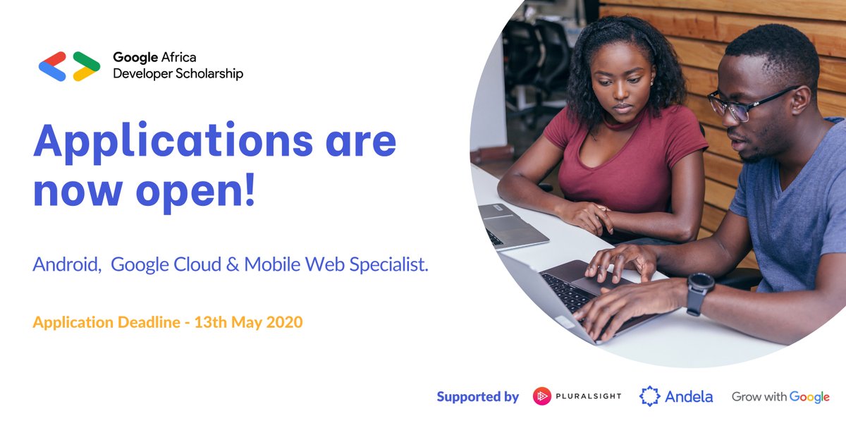 mercy_orangi's tweet photo. Tech Twitter - here's an opportunity to advance your skills in Android, Google Cloud, and Mobile Web!
Via the 2020 Google Africa Developer Scholarship Program by @Google, @Andela &amp; @pluralsight

Apply to join the program👉https://t.co/YIcUjeSUWE https://t.co/d3p4wDDejq