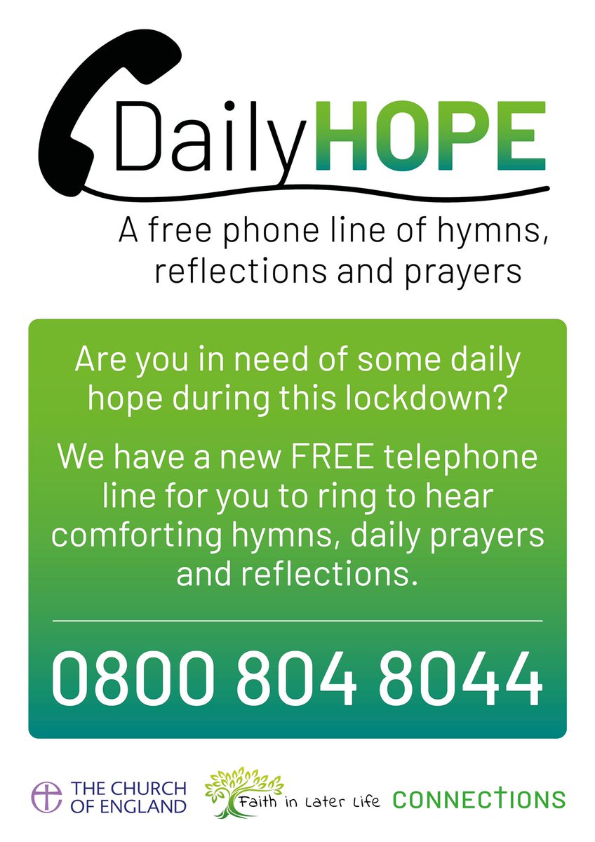FaithinLater's tweet photo. “I sent out a Daily Hope leaflet to some elderly aunts and one just phoned me crying and crying. This was the first time she'd received anything spiritual since lockdown.” Who could you call today to tell them about ‘Daily Hope? #DailyHopeLine https://t.co/WwTxGnAtGJ