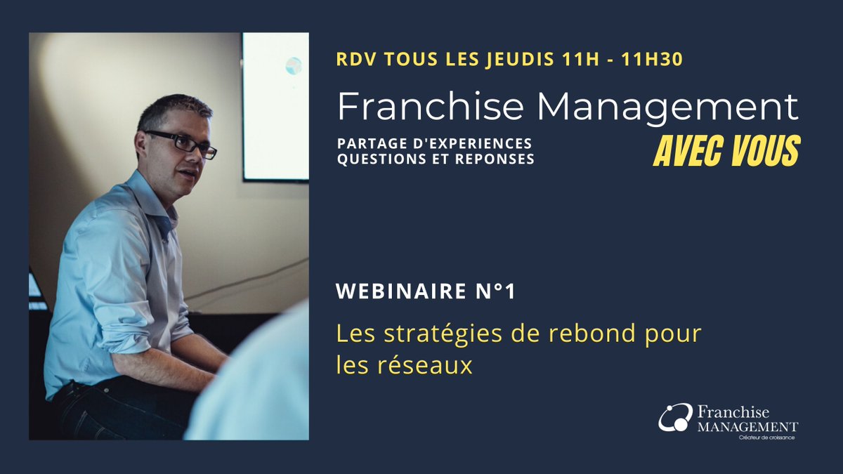 FranchiseMngmt's tweet photo. ⏩ Vous avez été nombreux à suivre notre 1er #webinaire, et nous vous en remercions 🙏 Merci pour tous vos retours encourageants. Revoir le webinaire > https://t.co/vyk47xW0Jv

Toute l'équipe est à vos côtés pour vous accompagner. A très bientôt 👋

#franchise #franchiseur https://t.co/IQ7CZhxlw8