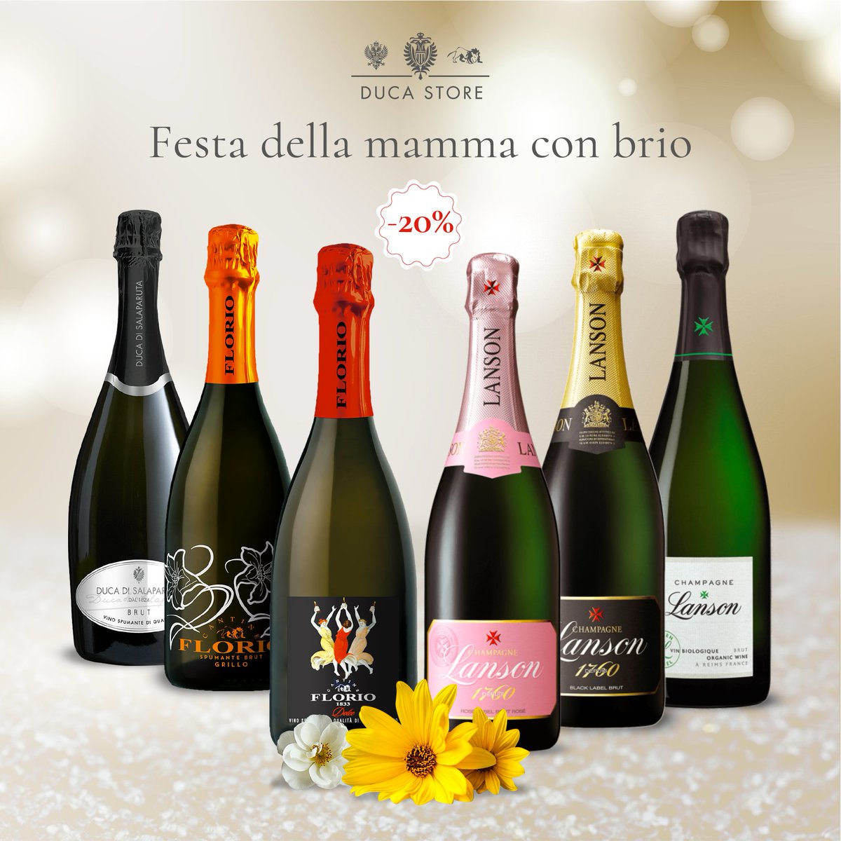Su Duca.Store vi attende un'esclusiva selezione dei nostri #Spumanti Duca &amp; Florio e degli #Champagne Lanson al 20% di sconto! Approfittatene per sorprendere la vostra mamma con un regalo ricco di #bollicine 🥂
👉 bit.ly/festadellamamm…