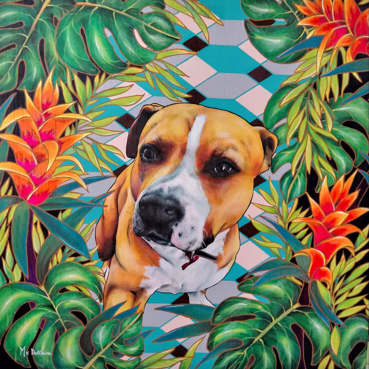 AiraMichela's tweet photo. BOTANICAL AXEL. Acrylic on wood #acrylicpainting #arte #arteitaliana #amstaff #mydog #botanicalillustrations #botanical #colorfull #painting #artpainting #italianartist #artista #artistaitaliana #MeQuedoEnCasa #ioesco #dipingere #dipingo #sonounartista #thisisart #axel https://t.co/LSJHOqDdzn