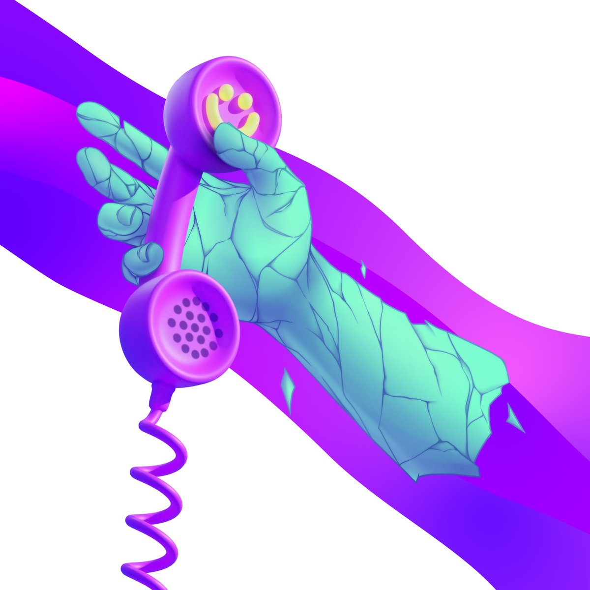 emtacolor's tweet photo. kind of late,,, but I thought it’d be cool to show off the progression of the TELEPHONE album art!
@Maftidoesstuff (phone model)
@PossiblyChoopie (hand drawing)
@avalonianarts (bg stripe)
... and me! (bg gradient + sticker)
#TELEFORM @artbyform https://t.co/NPjeOLdwhA