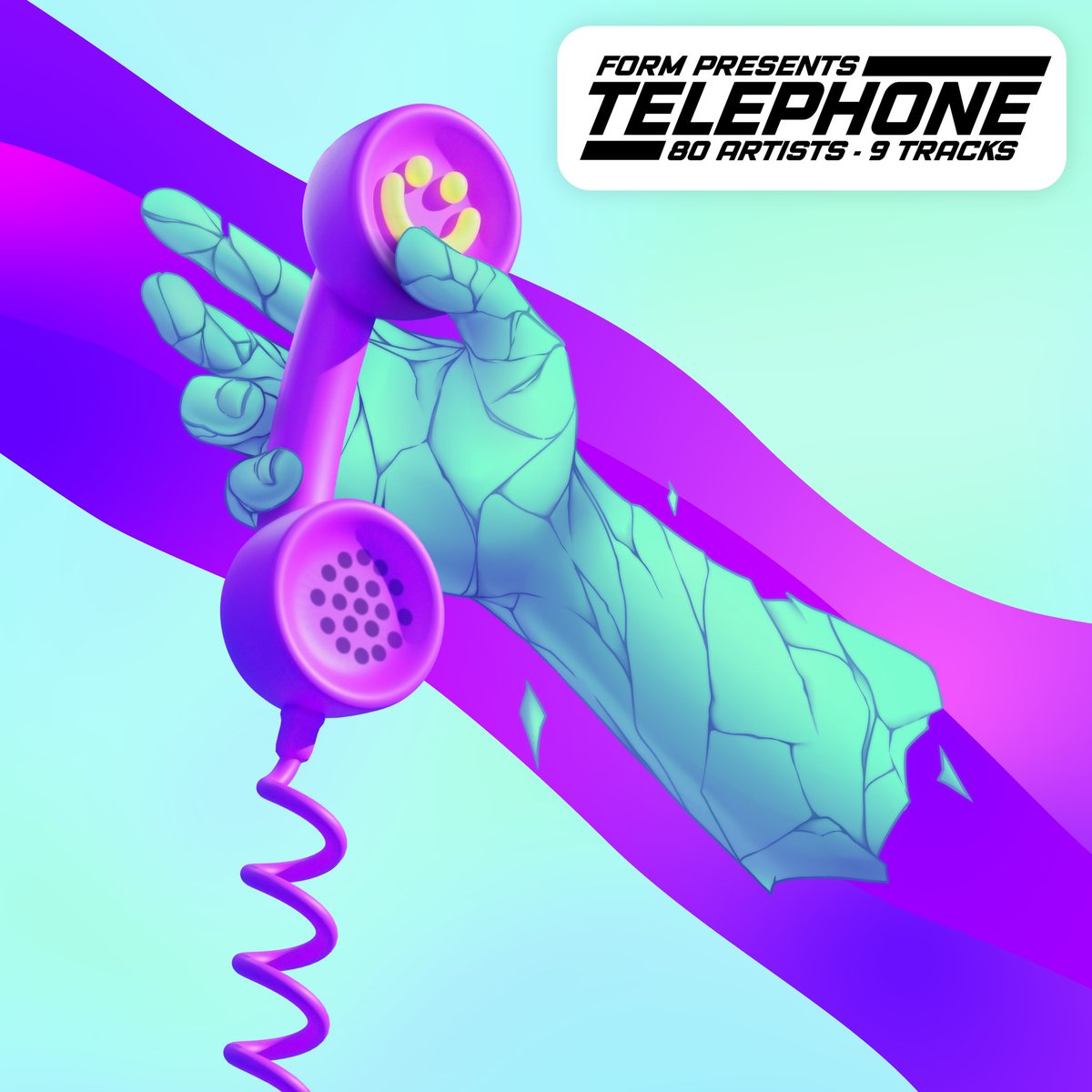 emtacolor's tweet photo. kind of late,,, but I thought it’d be cool to show off the progression of the TELEPHONE album art!
@Maftidoesstuff (phone model)
@PossiblyChoopie (hand drawing)
@avalonianarts (bg stripe)
... and me! (bg gradient + sticker)
#TELEFORM @artbyform https://t.co/NPjeOLdwhA