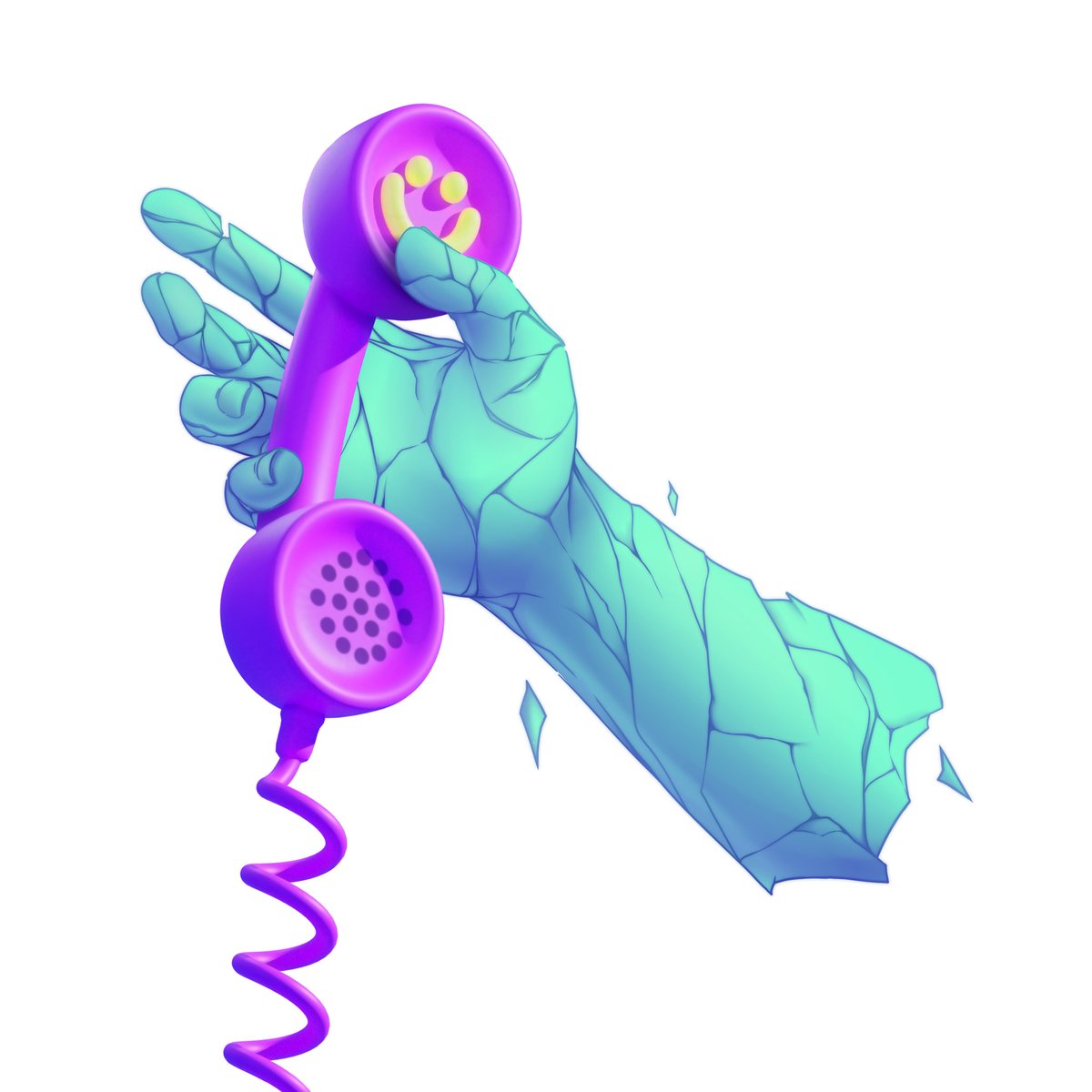 emtacolor's tweet photo. kind of late,,, but I thought it’d be cool to show off the progression of the TELEPHONE album art!
@Maftidoesstuff (phone model)
@PossiblyChoopie (hand drawing)
@avalonianarts (bg stripe)
... and me! (bg gradient + sticker)
#TELEFORM @artbyform https://t.co/NPjeOLdwhA